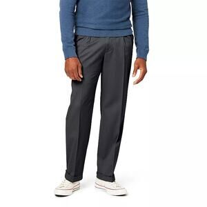 Dockers Comfort Khaki Mens Comfort Waistband Relaxed Fit Pleated Pant 40x29 Gray